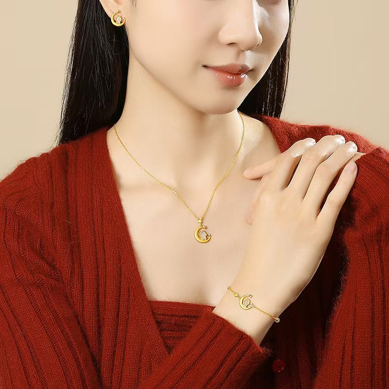 Starlit Guardian Horse Moon Jade Necklace