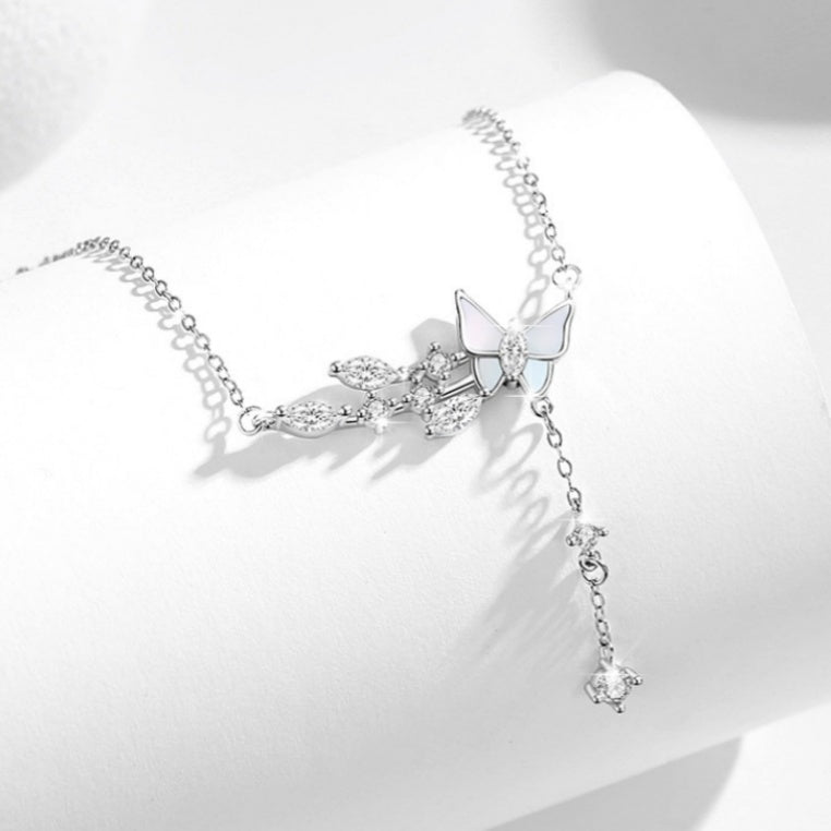 Butterfly Mother of Pearl Sterling Silver Necklace-Free to Dream