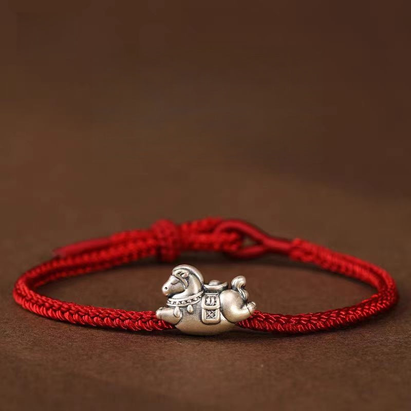 999 Silver "Heavenly Joy" Pony Bracelet with Adjustable Handmade Cord