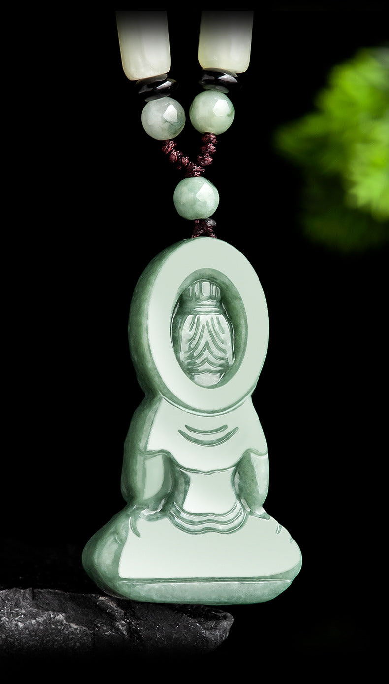 Natural Jade Serenity Guardian Guanyin Pendant – Peace, Protection & Inner Balance