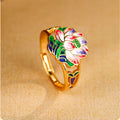 Delicate Bloom-Enamel Lotus Gold-Plated Ring