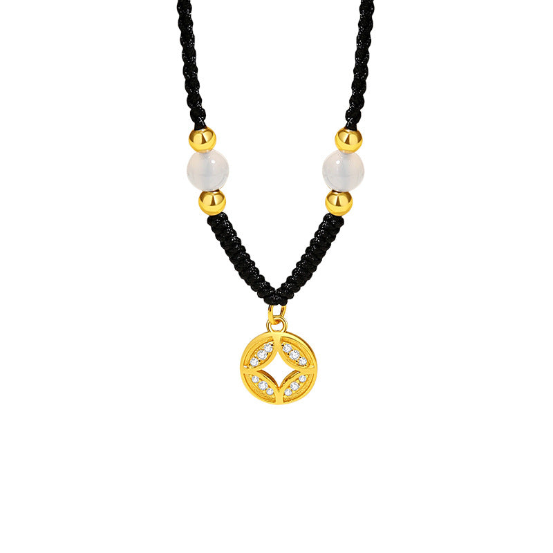 Good Fortune Close-Auspicious Charms Chalcedony Cord Necklace