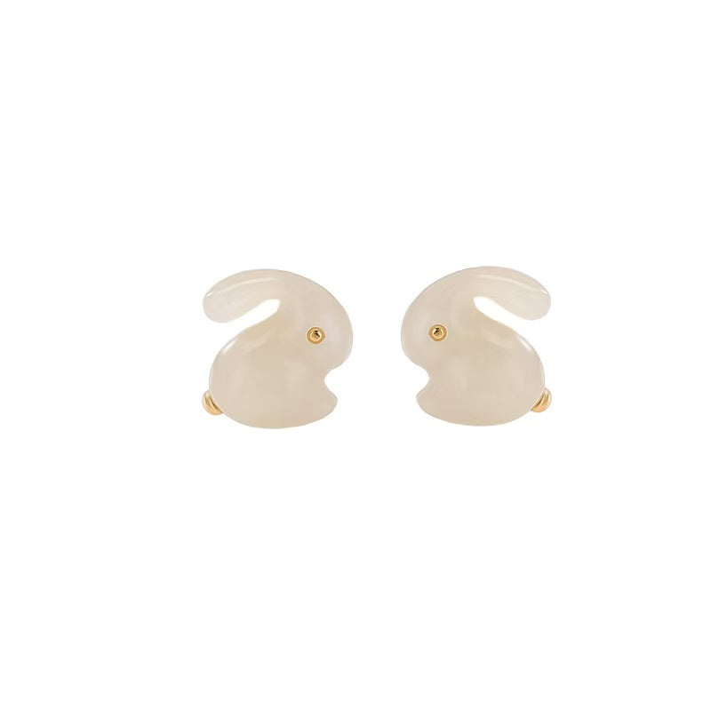 Wealth Rabbit Hetian Jade Earrings-Good Fortune and Luck