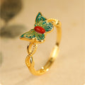 Poetry in Motion-Butterfly Enamel Red Agate Ring