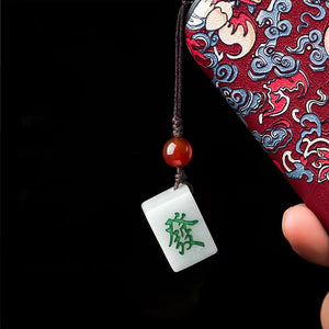 Mahjong Fortune Lucky Phone Charm Key Chain-Grade A Jade