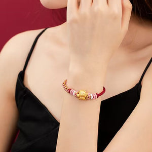 Wealth Cat Gold Ingot Red String Bracelet-Maneki neko