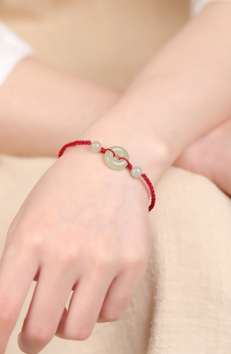 Hetian Jade Peace Buckle String Bracelet