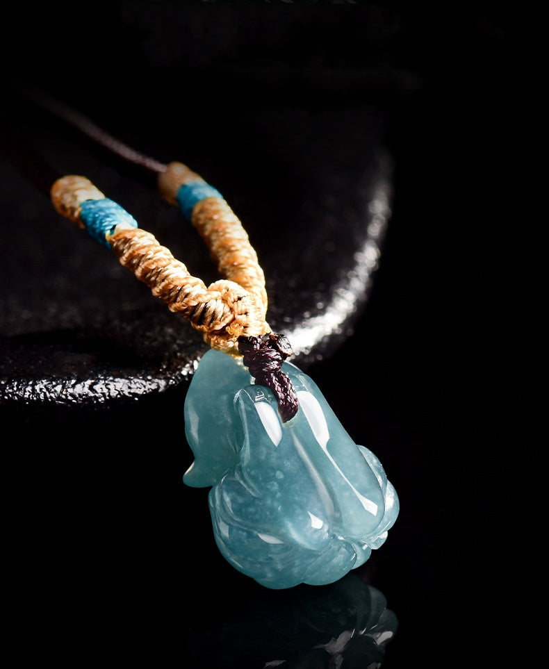 Natural Blue Jadeite Nine-Tailed Fox Pendant – A Jade Ice Variety