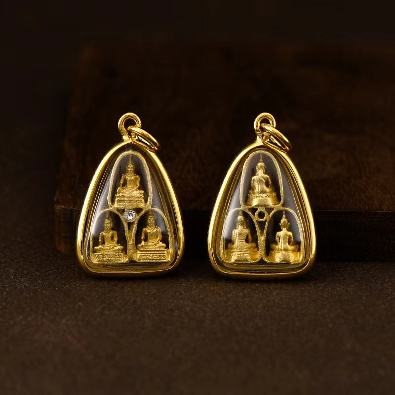 Gold Thai Buddha Amulet Phra khruang Necklace-Protection and Prosperity