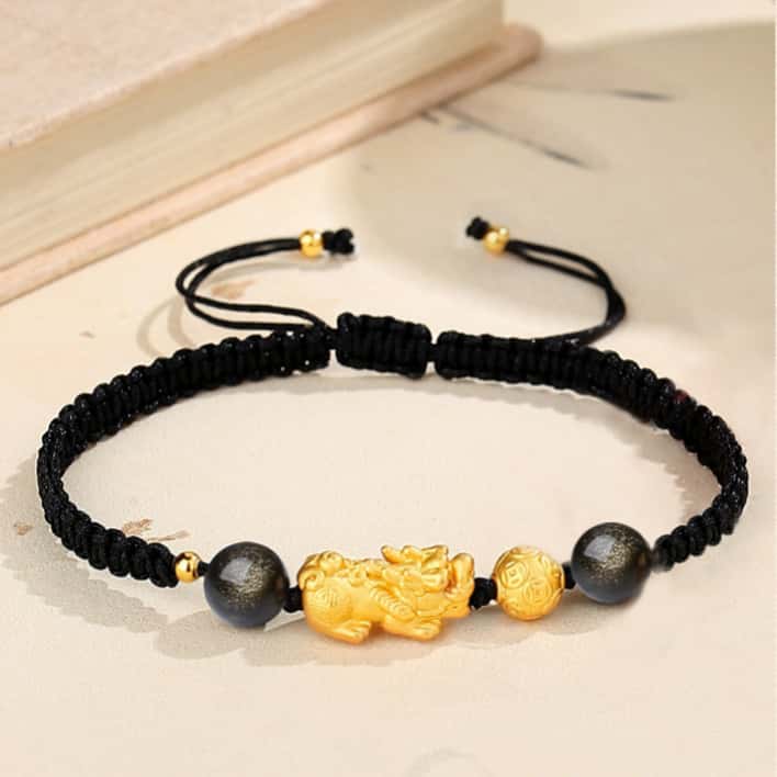 Wealth and Protection-Pixiu Sunstone and Obsidian Couple Bracelet