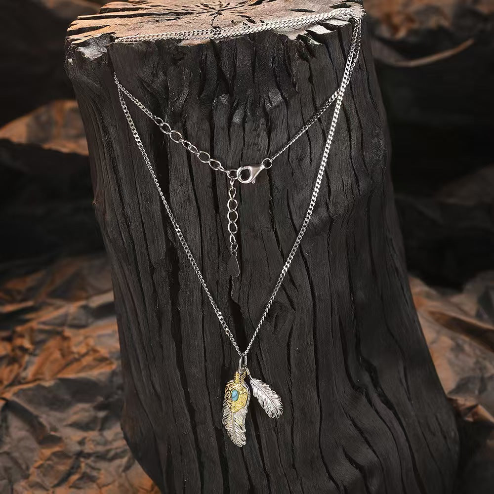 Natural Turquoise Silver Feather Necklace-Hope and Renewal