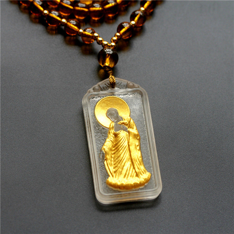 Sacred Zen Gilded Liuli Buddha Pendant - Golden Body & Halo Protection Series