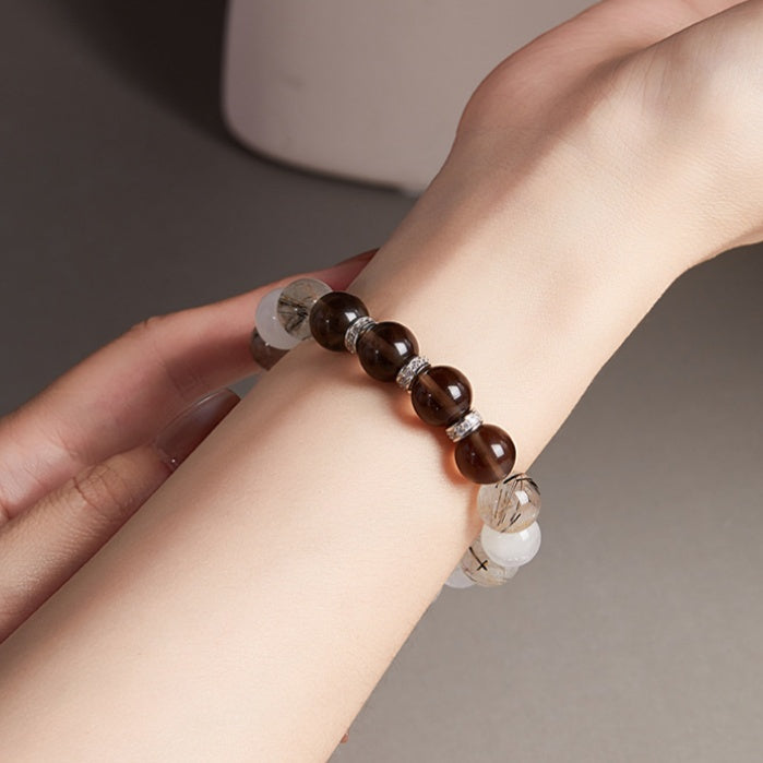 Smooth Path-Ice Obsidian Moonstone Rutilated Quartz Beaded Bracelet