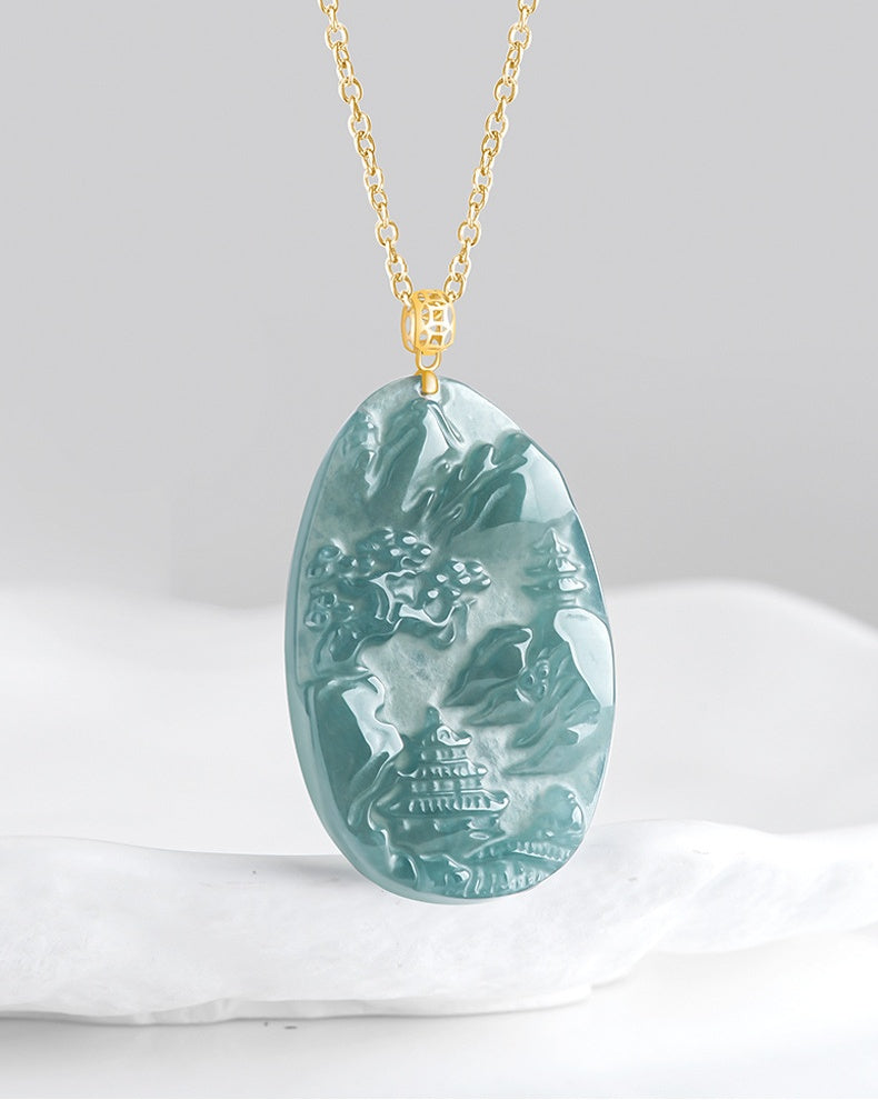 Jade Landscape Pendant–Wisdom, Serenity & Boundless Prosperity-grade a jade