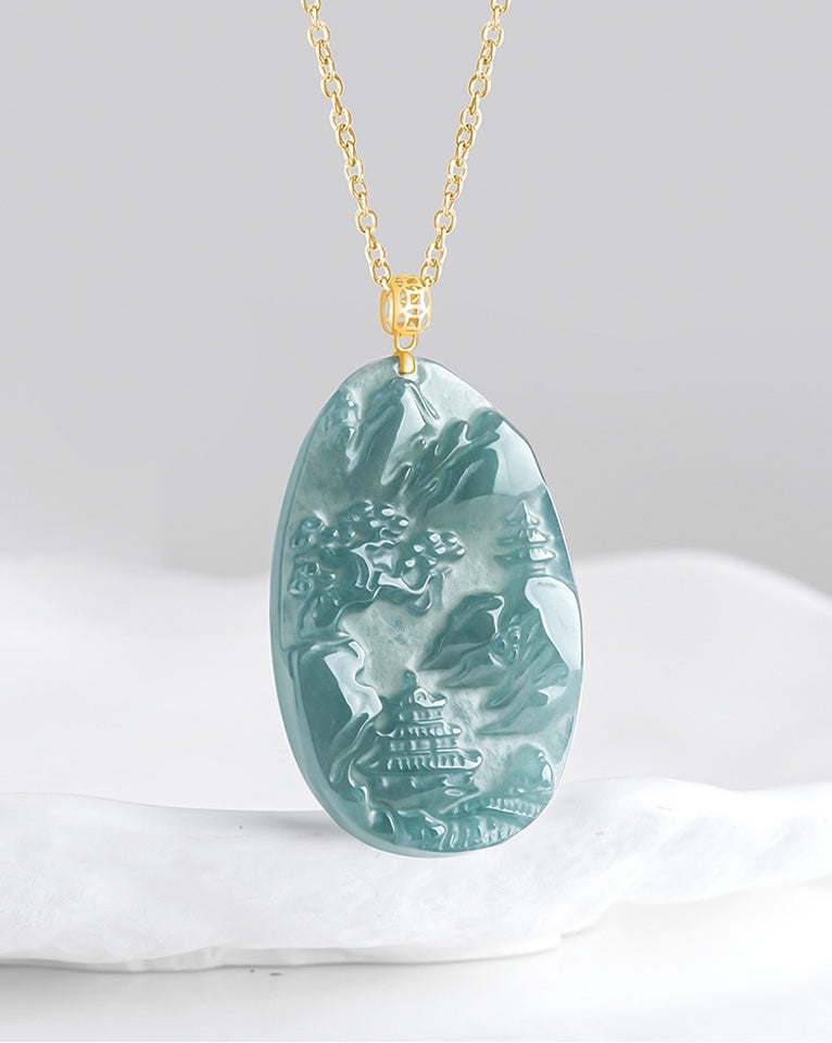 Jade Landscape Pendant – Wisdom, Serenity & Boundless Prosperity
