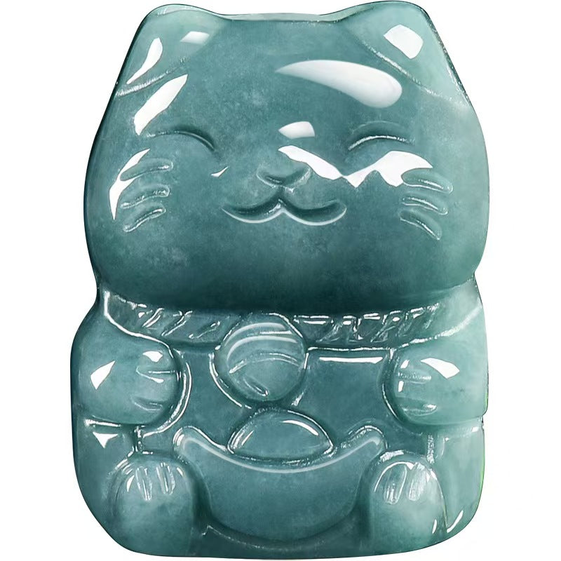 Blue Jade Wealth Cat Pendant – Prosperity, Fortune & Joy