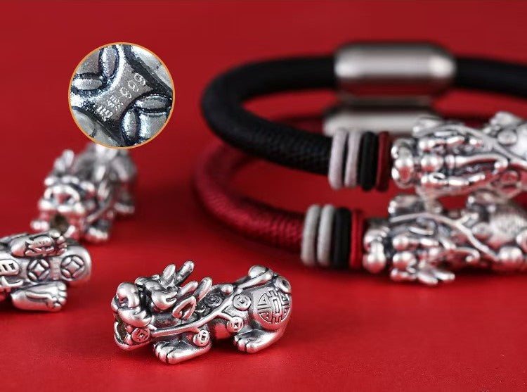 999 Silver Pixiu Handmade Rope Magnetic Clasp Bracelet-Attract Wealth