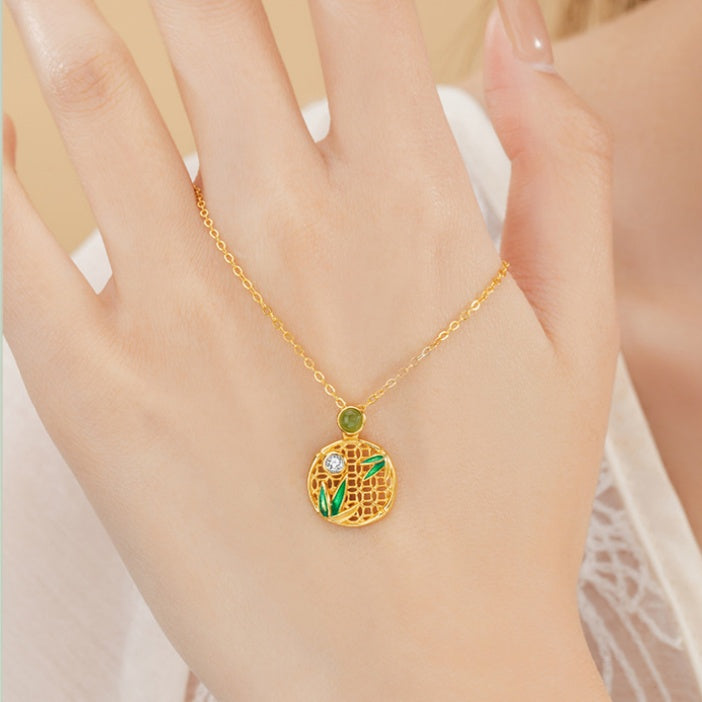 Bamboo Nephrite Jade Necklace-Blessings in Bloom