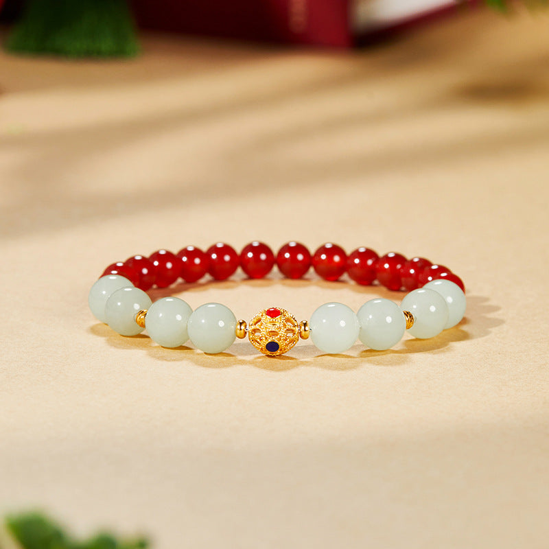 999 Silver Fortune Bead Red Agate Bracelet-Balanced Contrast