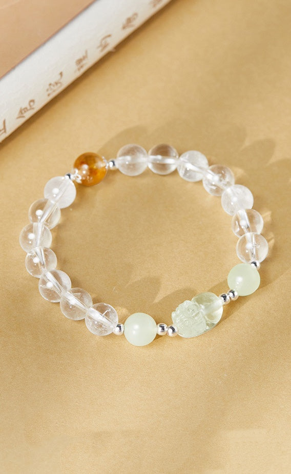Lucky Jade Pixiu White Crystal Bracelet-Charm for Fortune & Prosperity