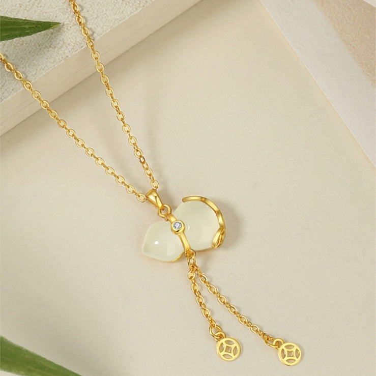 Fortune and Harmony-Gourd Jade & Chalcedony Sterling Silver Necklace