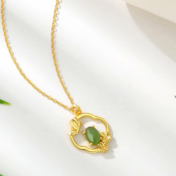 Four Seasons Bamboo & Floral Nephrite Jade Necklace-Beauty Through Change