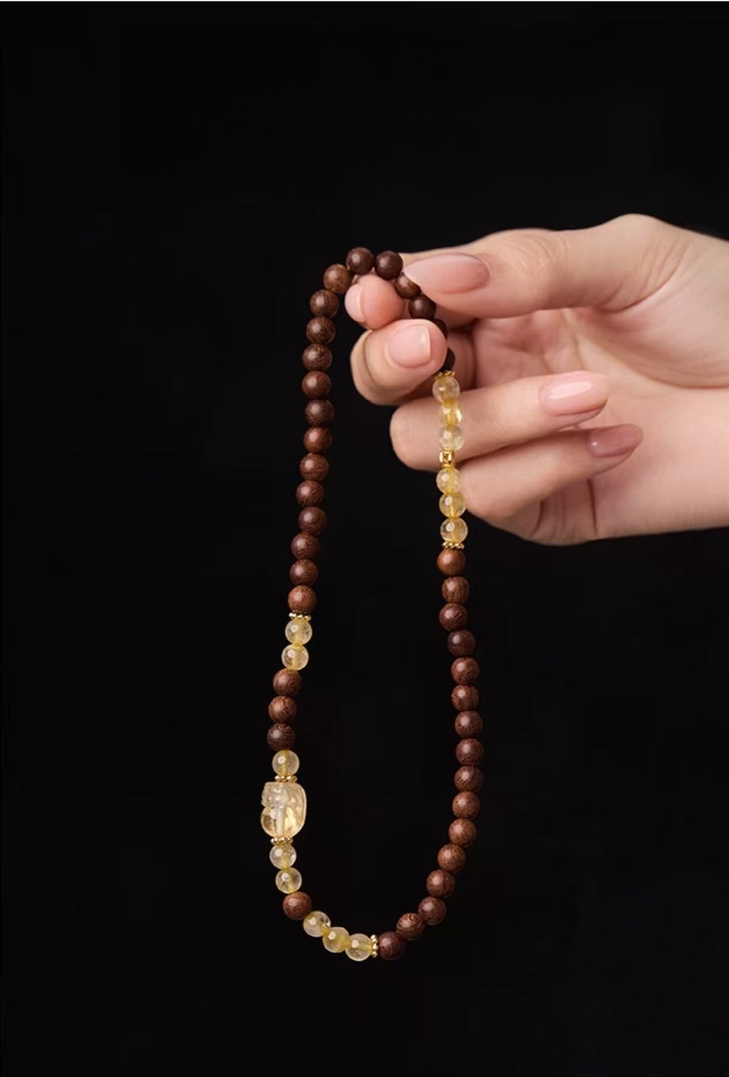 Wisdom Path Rutilated Quartz Pixiu & Sandalwood Abundance Bracelet