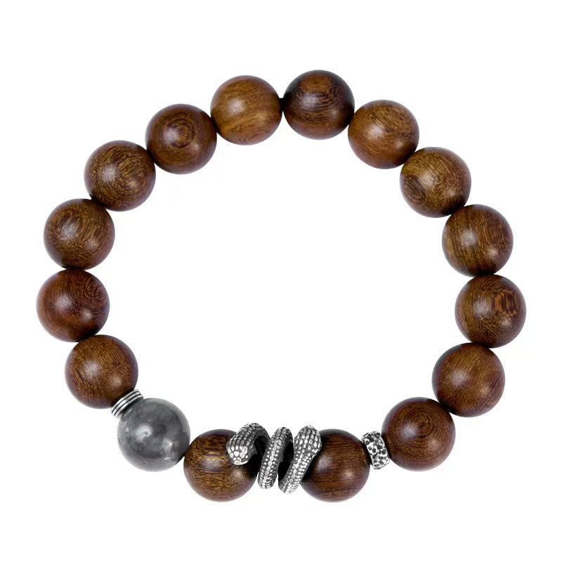 Silver Snake Sandalwood Bead Bracelet-Protection and Wealth