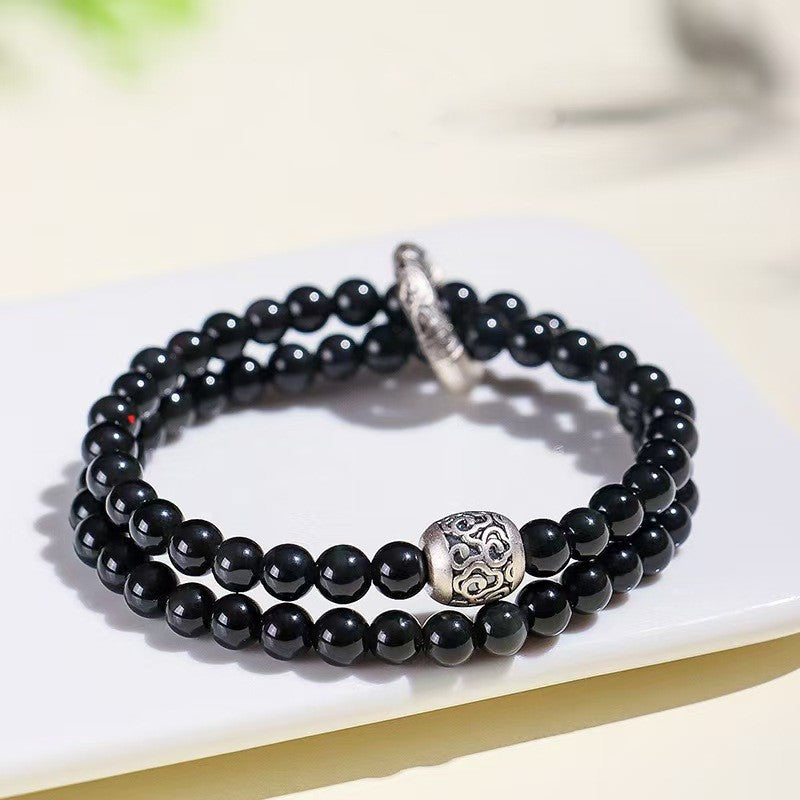 Peace Knot Black Obisidian Warp Bracelet -Harmony&Protection