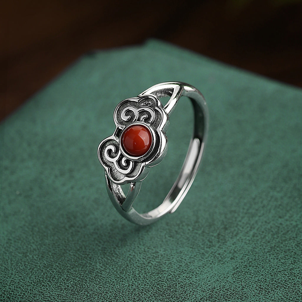 Ruyi Cloud Red Agate S925 Silver Ring-Wishes Close By