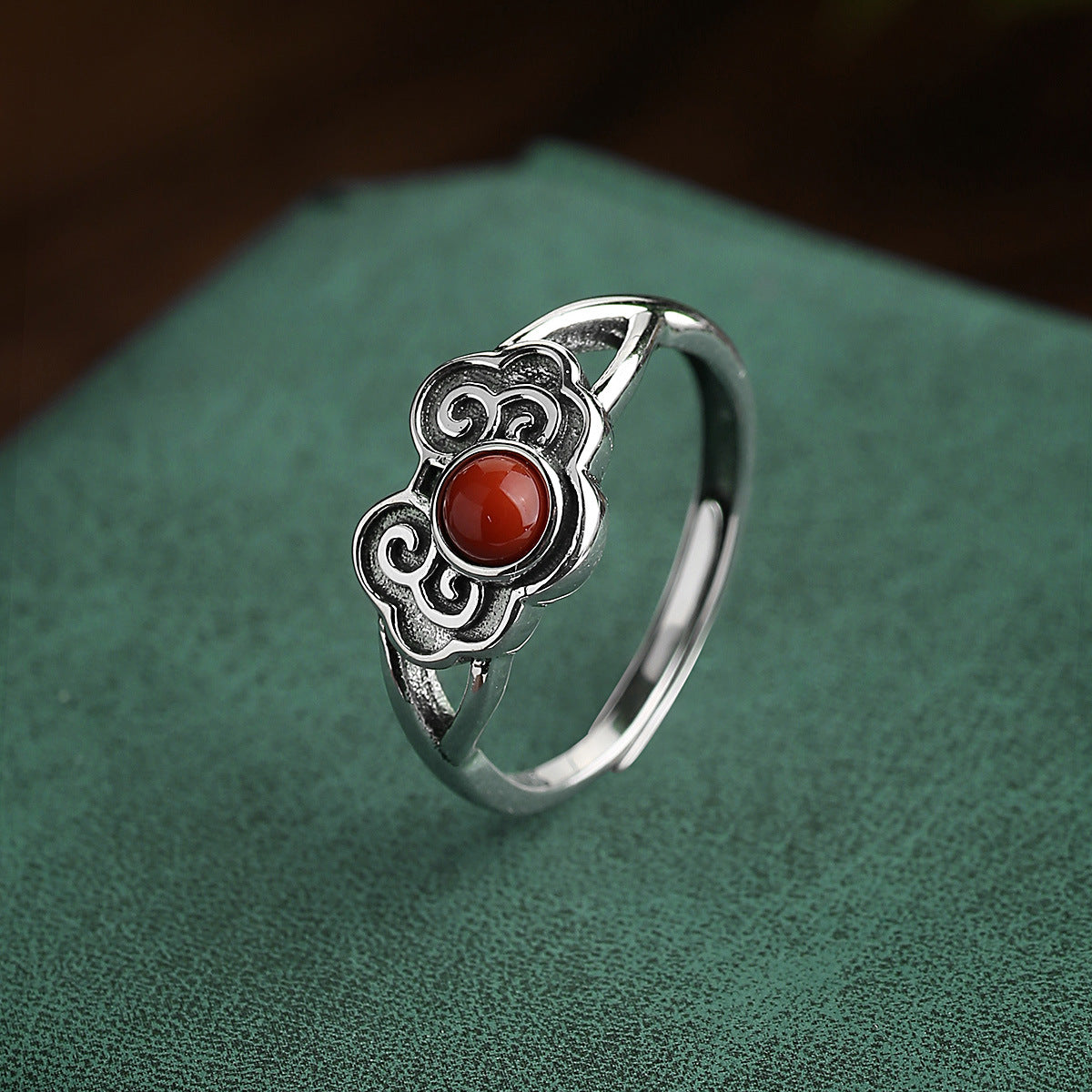 Ruyi Cloud Red Agate S925 Silver Ring-Wishes Close By
