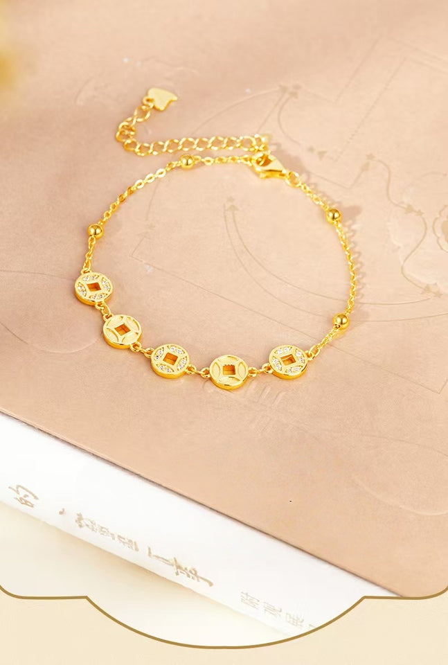 Rolling Fortune Coin Bracelet –18k Gold Plated 925 Sterling Silver