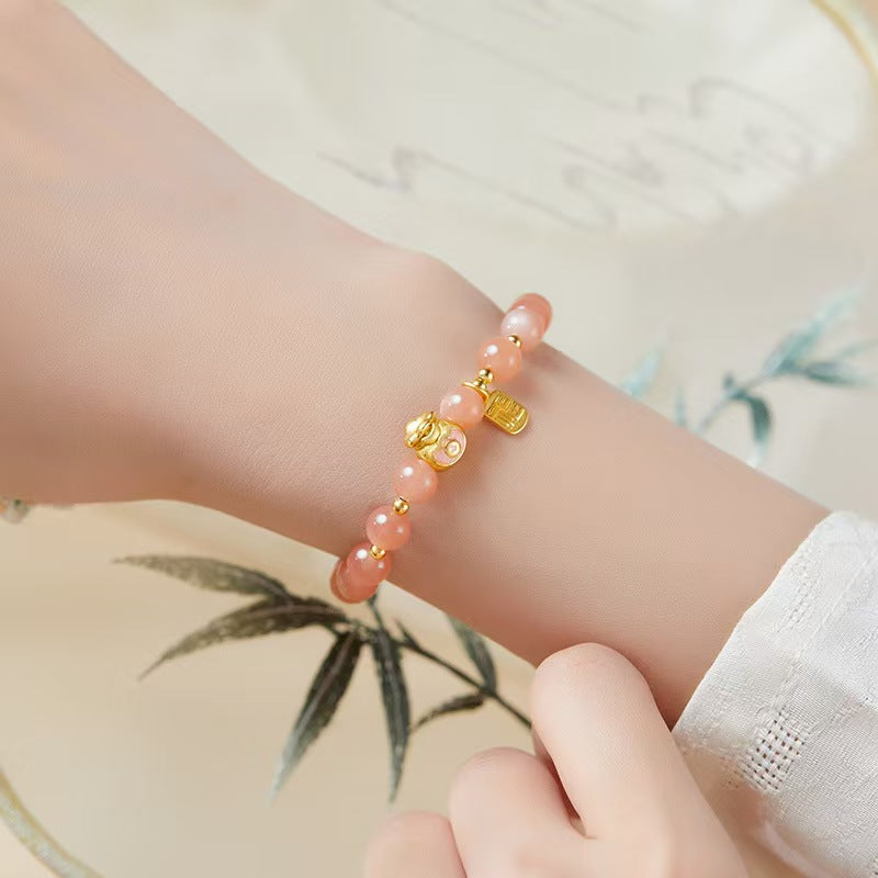 Orange Moonstone Lucky Money Bag Bracelet-Attracts Wealth and Protection