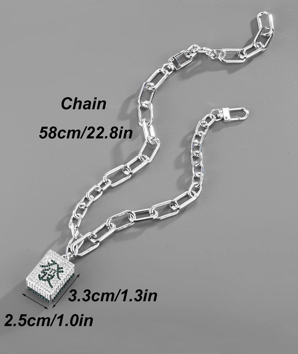 Fortune in Full-Cubic Zirconia Mahjong Tile Necklace