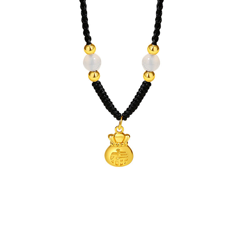 Good Fortune Close-Auspicious Charms Chalcedony Cord Necklace
