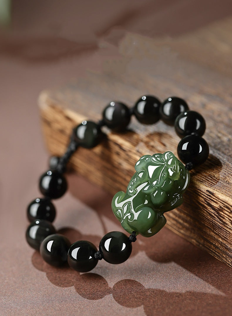 Hetian Jade Pixiu Obsidian Bracelet – Wealth Protection
