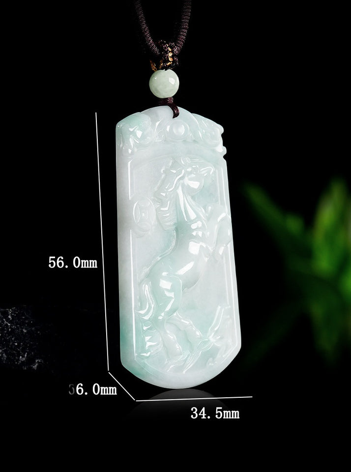 Natural Grade A Jade Horse Pendant – “Success Comes Quickly” Amulet with Fine Grain Texture