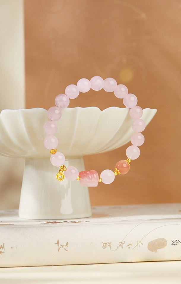Pink Crystal Pixiu Bracelet–Fortune, Love & Graceful Energy
