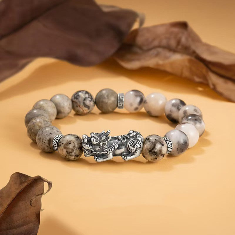 Silver Dragon White Turquoise Bracelet-Attract Luck