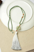 Peaceful Harmony-Nephrite Jade Ping An Kou Tassel Necklace
