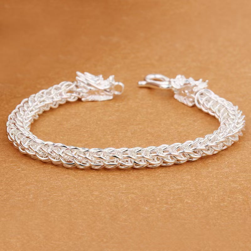 Double Dragon 999 Silver Bracelet-Attract Wealth