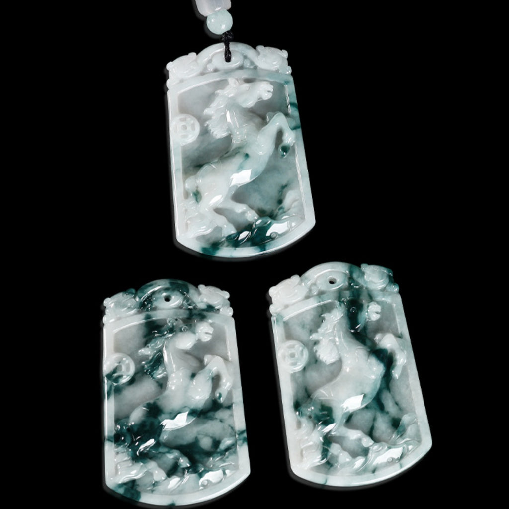 Natural Grade A Jade Horse Pendant – “Success Comes Quickly” Amulet with Fine Grain Texture