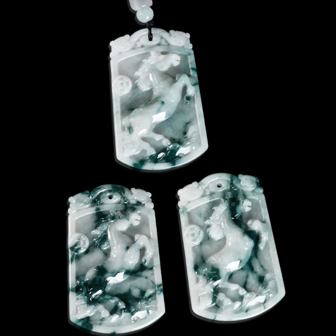 Natural Grade A Jade Horse Pendant – “Success Comes Quickly” Amulet with Fine Grain Texture