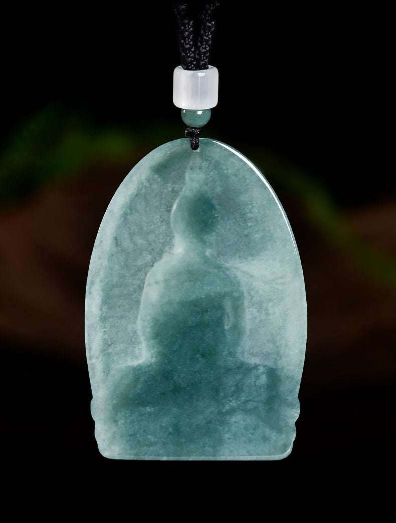 Natural Icy Jadeite Shakyamuni Buddha Pendant Thai Style Zen Necklace