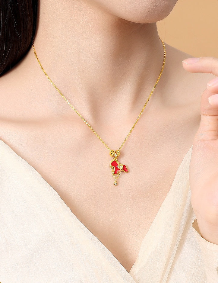 2026 Year of the Horse – Red Enamel “Wish You Wealth” Jewelry Set