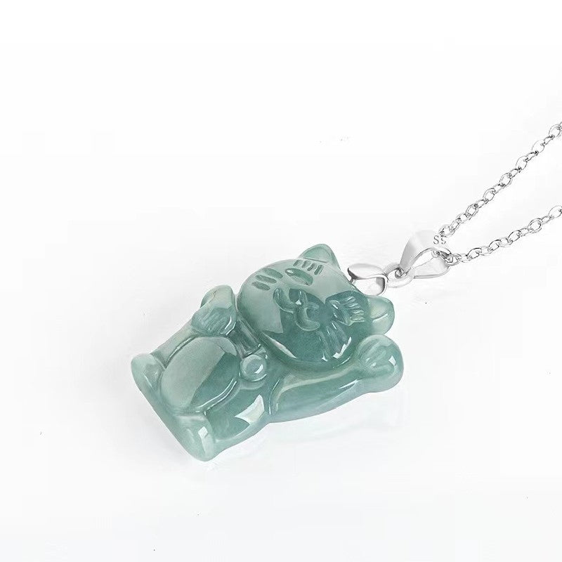 Maneki-neko Jade Necklace-Lucky Fortune Cat