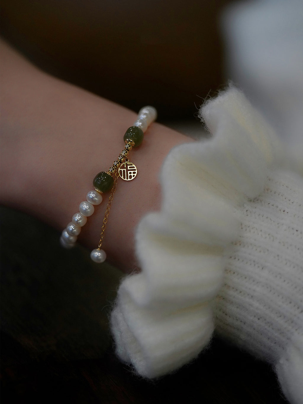 Naturperlenarmband – Grüne Jadeperlen „Fu“