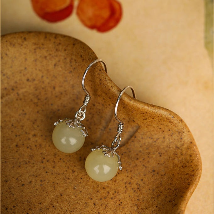 A Wish for Peace-Snowflake Nephrite Jade S925 Silver Earrings