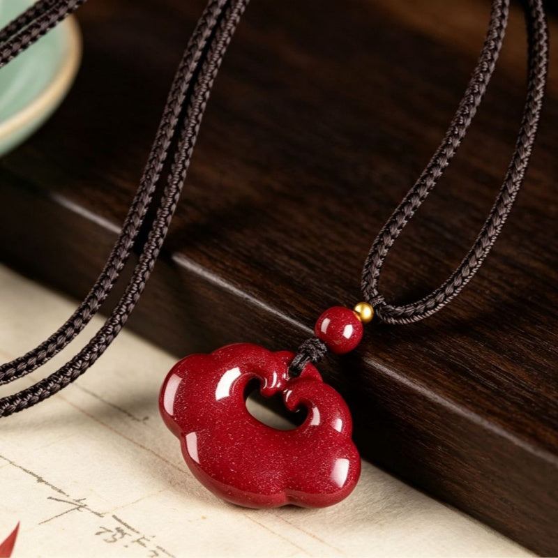 Red Cinnabar Ruyi Peace Lock Pendant Necklace-Peace Held Close