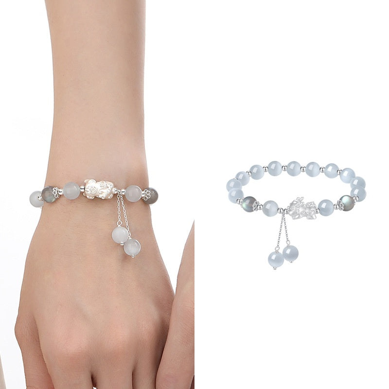 Pixiu Obsidian Cat's Eye Beaded Couple Bracelet-Peace & Protection